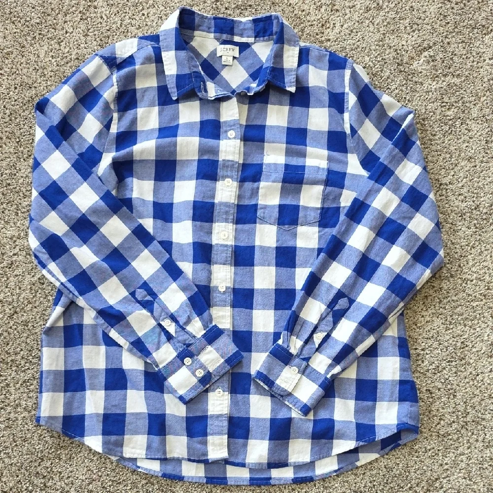 J. Crew Men's Blue and White Plaid Shirt